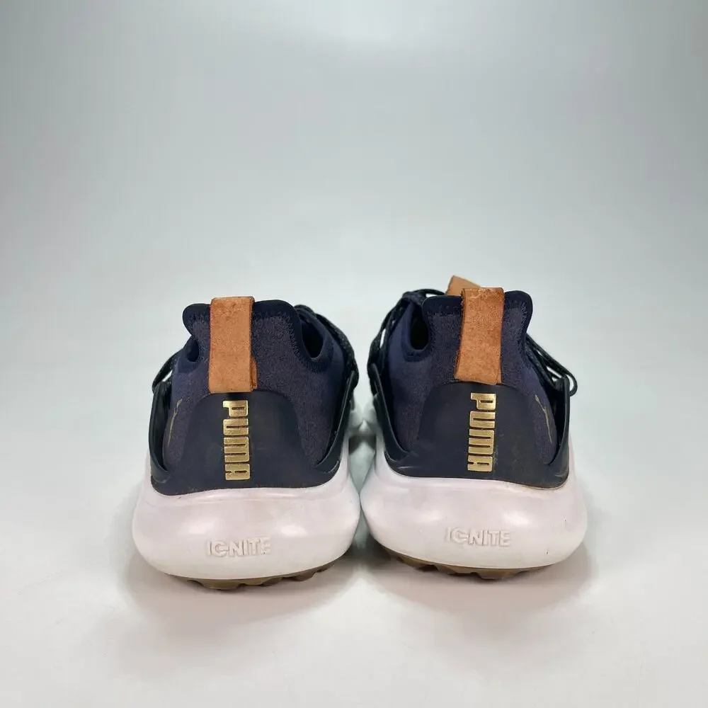 PUMA Ignite NXT Solelace Peacoat Gold Spikeless Golf Shoes 192224-02 Mens Size 9
